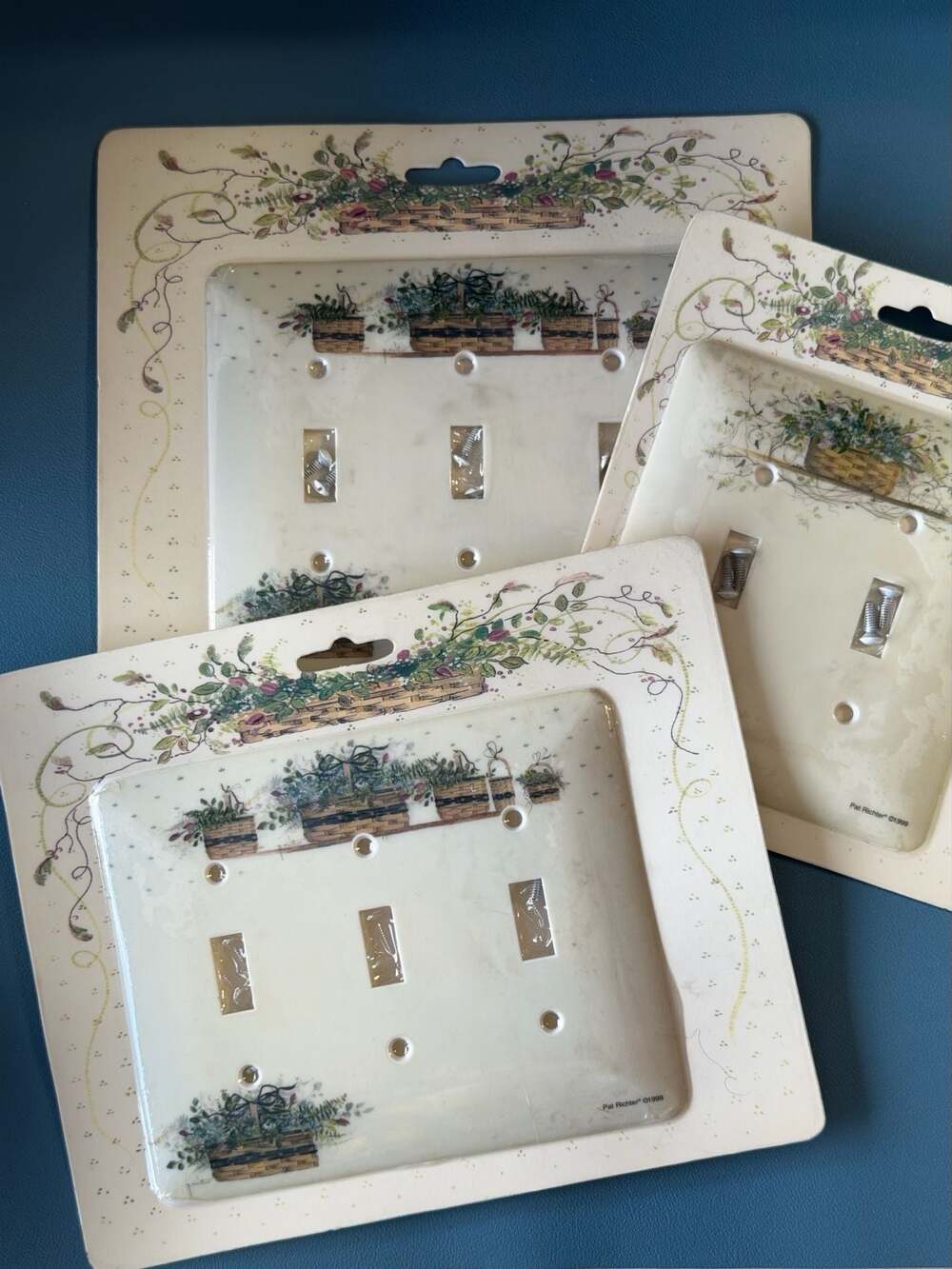 Pat Richter Floral Basket Light Switch Covers Set of 3 (1 Double, 2 Triple)